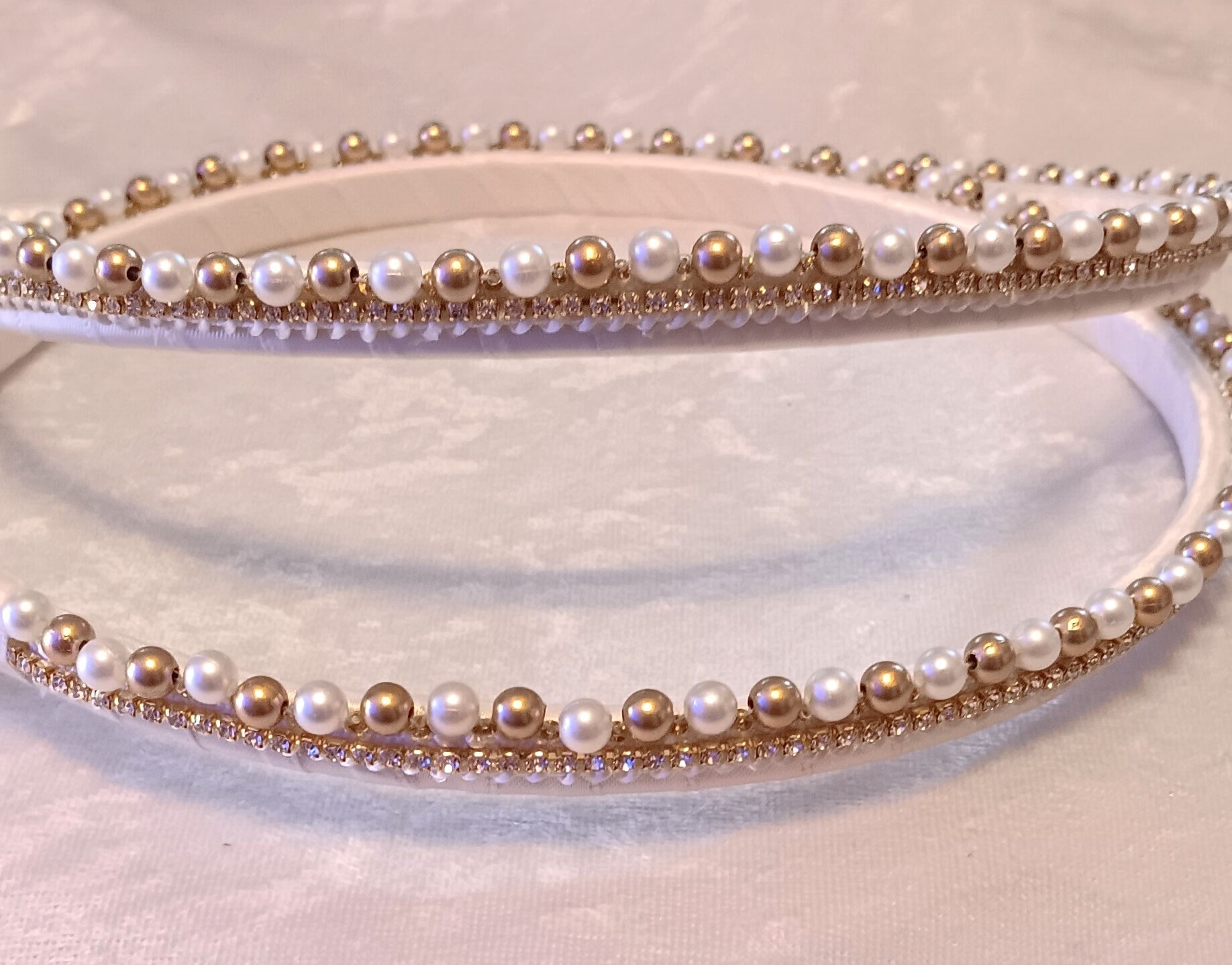 Greek Orthodox Vintage Wedding Stefana‎ 2 White Faux Pearl Bridal Tiara Crowns Greek Stefana - Orthodox Wedding Crowns with Porcelain  main image 3