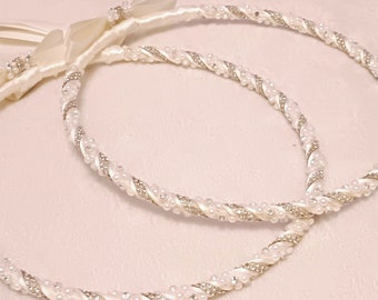 Ivory Greek Stefana, Rhinestone Stefana, Orthodox Wedding Crowns, Greece Wedding Stephana