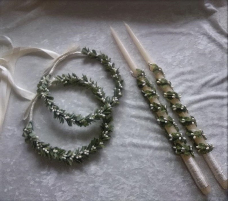 Leaf Stefana Lambades Wedding Lambathes Stefana Crown Wedding Lambathes \u03a3\u03c4\u03ad\u03c6\u03b1\u03bd\u03b1 Orthodox Wedding Crowns and Candles Greek Stefana