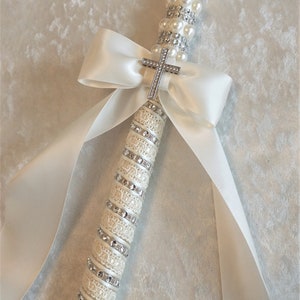 Baptism Candle, Ivory Greek Lambathe, Cross Candle, Greek Orthodox Baptism, Christening Candle, Greek Easter Candle Ivory/Silver