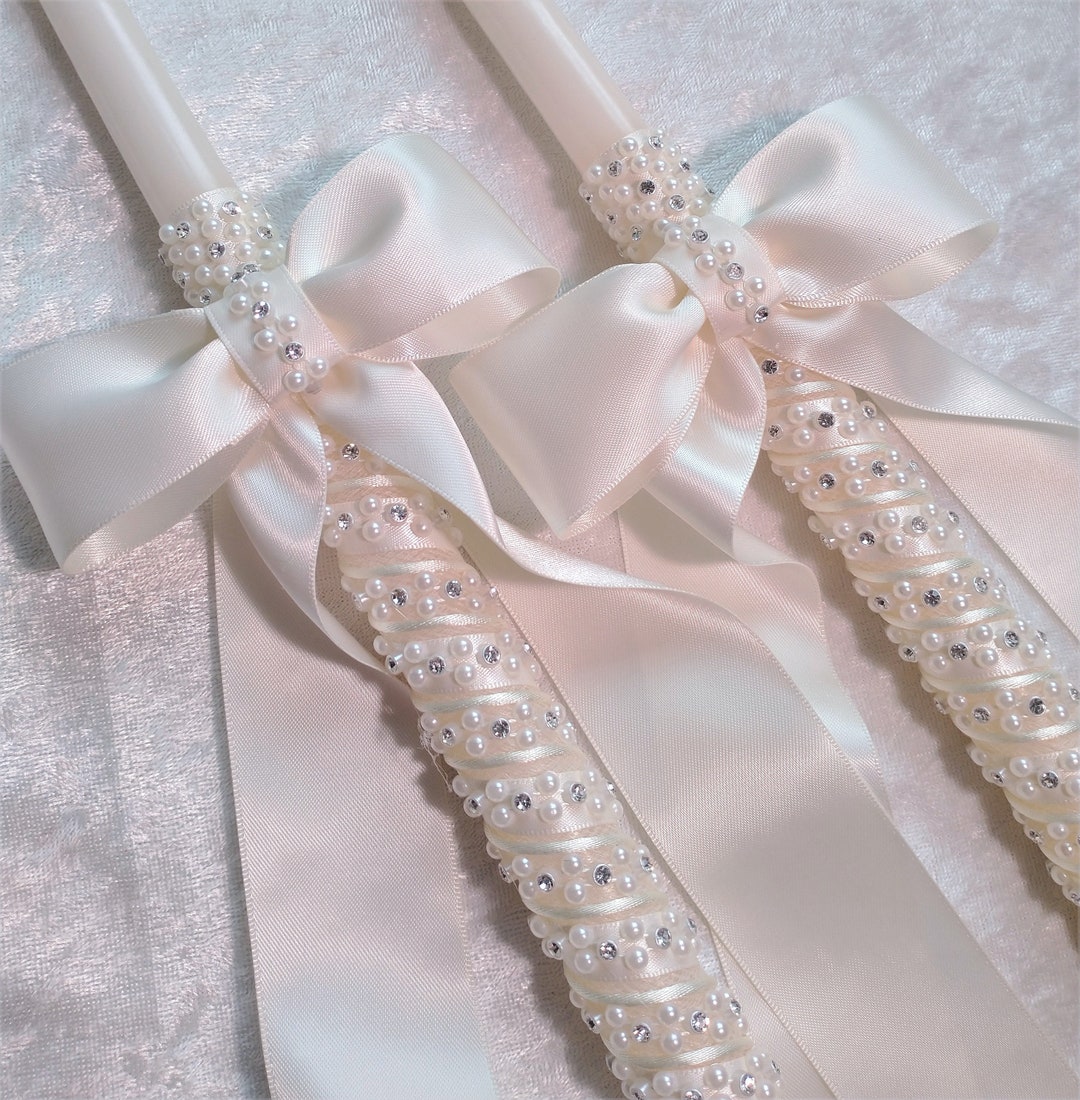 Orthodox Wedding Candle Set, Greek Lambathes, Greece Wedding Candles