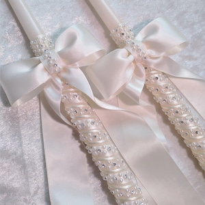 Orthodox Wedding Candle Set, Greek Lambathes, Greece Wedding Candles, Rhinestone Pearl Lambades