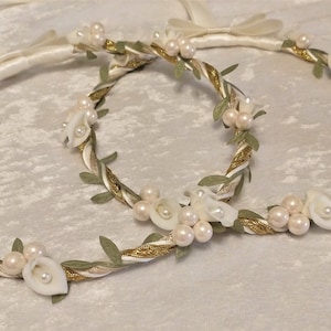 Stefana Crowns, Ivory Calla Lily Stefana, Greek Orthodox Stefana, Stephana Greece, Greek Wedding Crowns