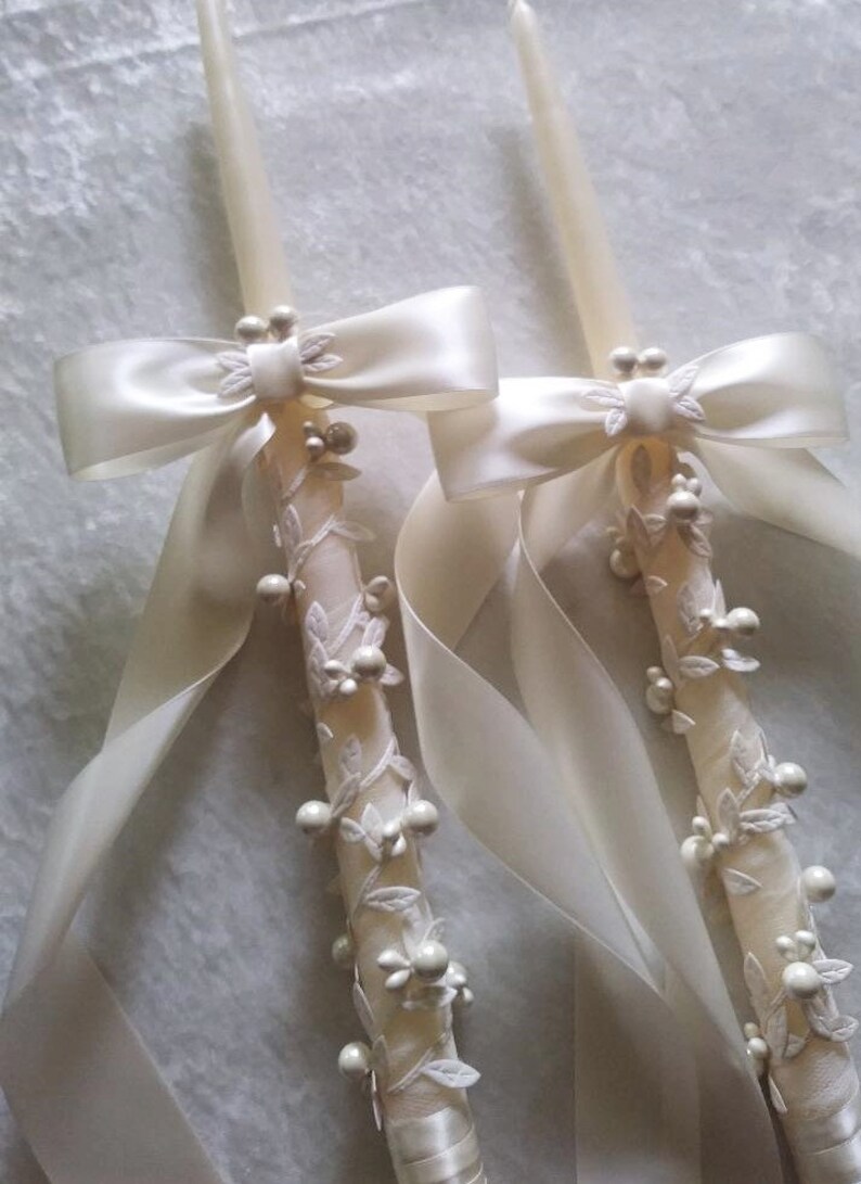 Ivory Greek Lambathes Greek Wedding Candles Orthodox Etsy