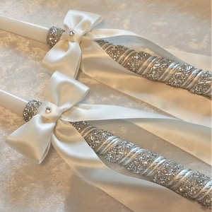 Orthodox Wedding Candles, Lambathes Wedding, Greek Wedding Candles, Elegant Lambades, Lambada, Ivory Silver, Ivory Gold, White Silver