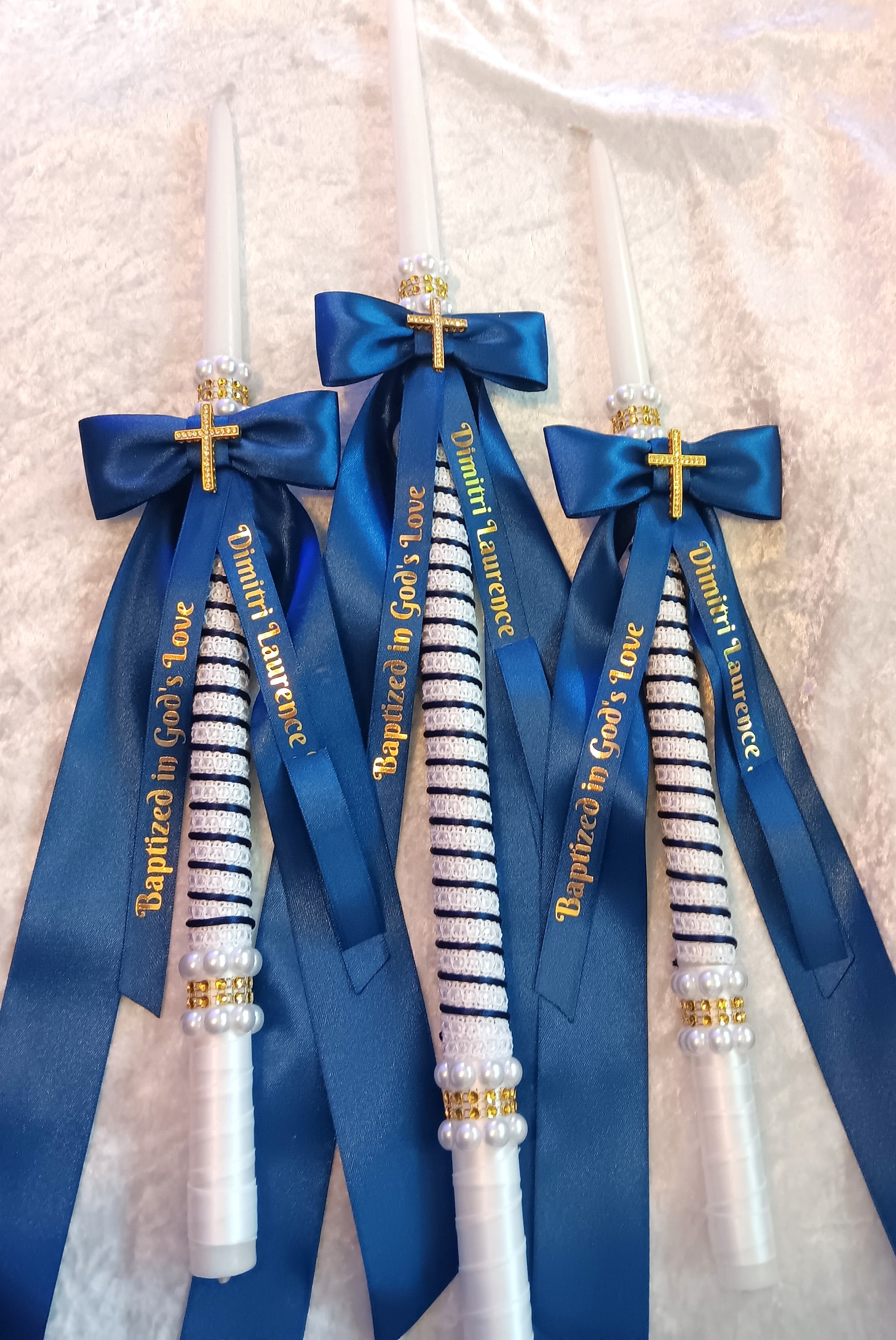 Orthodox Baptism Candle Boy, Greek Lambades, Navy Blue Baptismal Set — free download