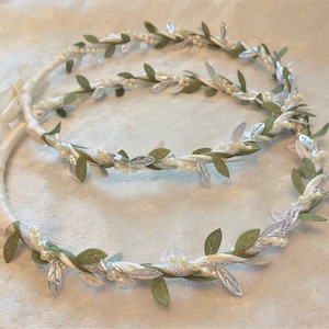 Olive Leaf Stefana Crowns, Ivory Silver Greek Orthodox Stefana, ORIGINAL Designer, Stephana Greece, Greek Wedding Crowns, Stefana Box Option