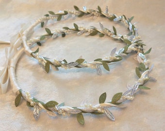 Olive Leaf Stefana Crowns, Ivory Silver Greek Orthodox Stefana, ORIGINAL Designer, Stephana Greece, Greek Wedding Crowns, Stefana Box Option
