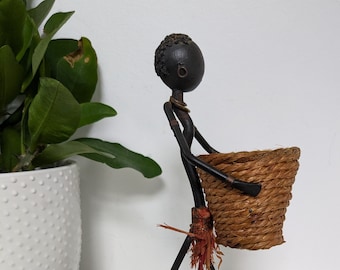 Handmade Iron Figure: Tribal Woman with Basket