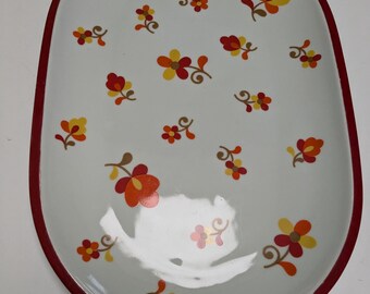 Vintage Hearthstone Vista Alegre Paprika Oval Platter Very Retro 50s/60s Bright Colors Flower Theme