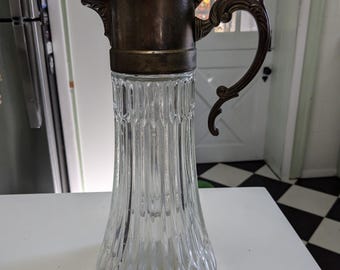Glitter 1984 TV Show FB Rogers Silver Plate Large heavy Glass and Silver Pitcher with Ice Tube and Inscribed Glitter 1984 TV Show Cast Gift