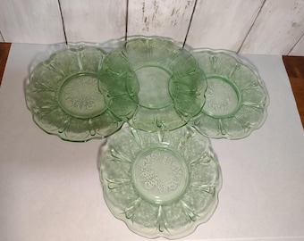 Jeannette Uranium Glass Cherry Blossom 6" Plates 1930s ca - 4 each