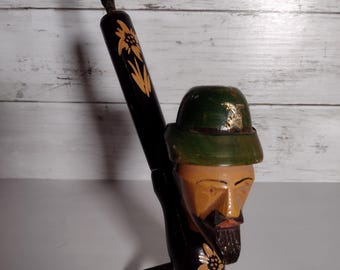 Rare Hand Carved Wood Self Standing Pipe