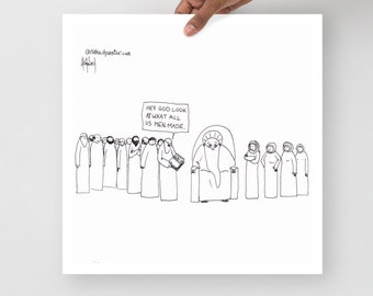 Church Men Mansplaining to God: All Us Men Cartoon, Christian Women Feminism Faith Print, Pastor Bible Print, Patriarchy in Religion Art