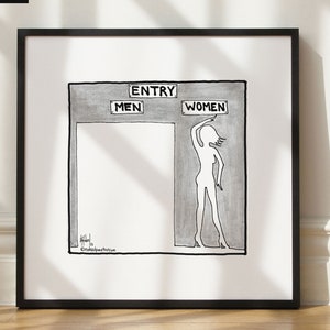 Gender Equality Cartoon - Entry - Feminist Printable Art - Social Justice Wall Art - Office Art Work - Double Standards Female Experience