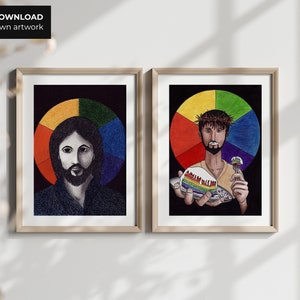 Jesus Includer & Let Them Eat Cake Printable Poster Set LGBTQ Christian Art Queer Christian Rainbow Pride Art Pastor Office Art image 1