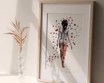 Sophia Metamorphosis Print | Growth Poster | Growth Mindset Gift | Butterfly Art | My Apartment Design, Woman Walking with Butterflies