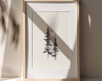 Charcoal Art | Two Pines Charcoal Print | Charcoal Artwork | Forest Art Poster | Physical Print