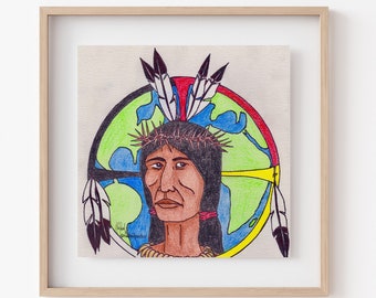 Indigenous Christ Portrait, Printable Standing Rock Art, First Nations Illustration, Image of Jesus, Native People Art, Non-White Jesus