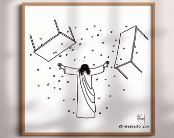 Deconstruction Art | Exvangelical Printable Poster | Jesus Overturning Digital Download |Instant Download