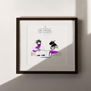 Gay Jesus Illustration, LGBTQ Ace Fishing Cartoon Print | Asexual Christian Wall Art | Ace Jesus Print | Ace Art | Pride Artwork