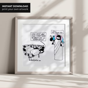 Cordero Transgénero con Jesús - Él / Él a Ella / Sus Pronombres - Arte Cristiano Trans Positivo - Caricatura de la Iglesia LGBTQ Inclusiva / Arte de la Oficina del Pastor
