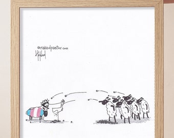 Jesus Protecting Transgender Sheep from Rocks Artwork: Trans Pride Print, Transgender Christian, Jesus Christ Print, Queer Art, LGBTQ+ Art