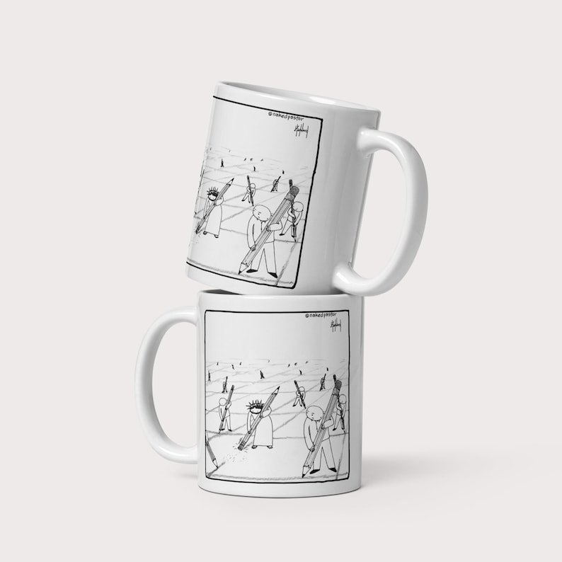 Liberal Christian Mug Christ Erasing Lines of Division: Jesus Eraser Coffee Mug, Naked Pastor Cartoon Art Gift, Unity Stronger Together 11 Fluid ounces