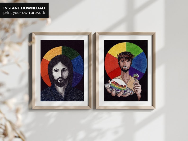 Jesus Includer & Let Them Eat Cake Printable Poster Set LGBTQ Christian Art Queer Christian Rainbow Pride Art Pastor Office Art image 1