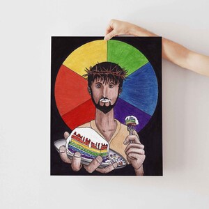 Jesus Includer & Let Them Eat Cake Printable Poster Set LGBTQ Christian Art Queer Christian Rainbow Pride Art Pastor Office Art image 2