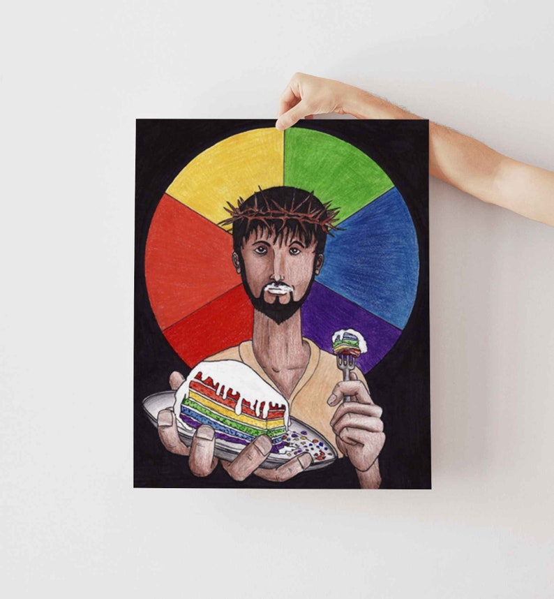 Jesus Includer & Let Them Eat Cake Printable Poster Set LGBTQ Christian Art Queer Christian Rainbow Pride Art Pastor Office Art image 2