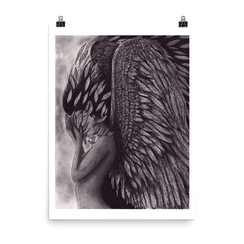 Self Love Printable Fine Art Drawing Mental Health Poster Angel Wing Illustration Religious Freedom Art image 7