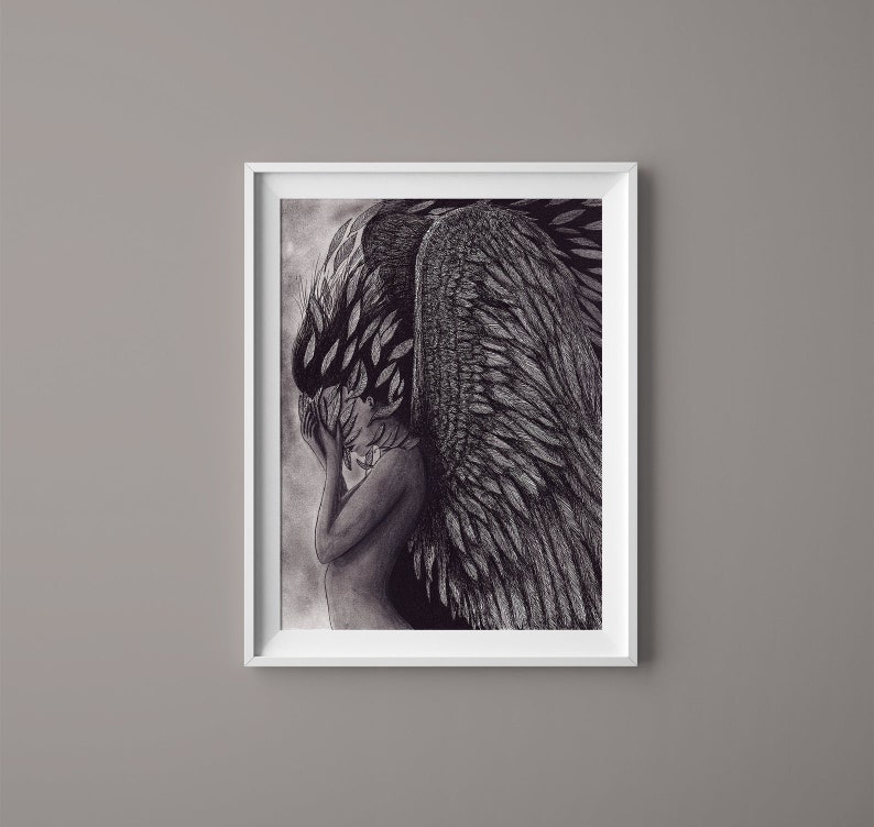 Self Love Printable Fine Art Drawing Mental Health Poster Angel Wing Illustration Religious Freedom Art image 5