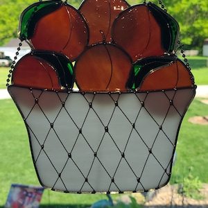 Stained Glass Peach Basket Panel