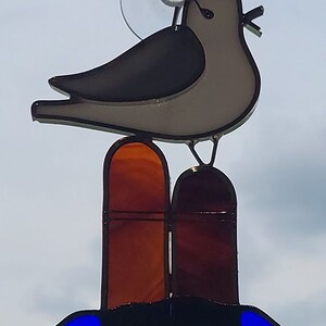 Stained Glass Sea Gull on Pier Post Suncatcher image 2