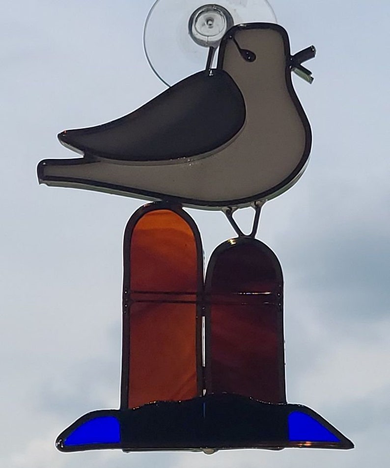 Stained Glass Sea Gull on Pier Post Suncatcher image 2