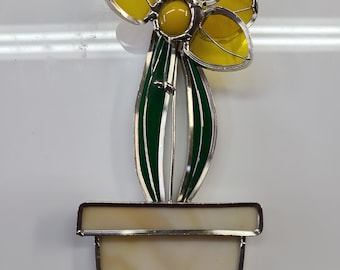 Stained Glass Yellow Potted Flower Suncatcher