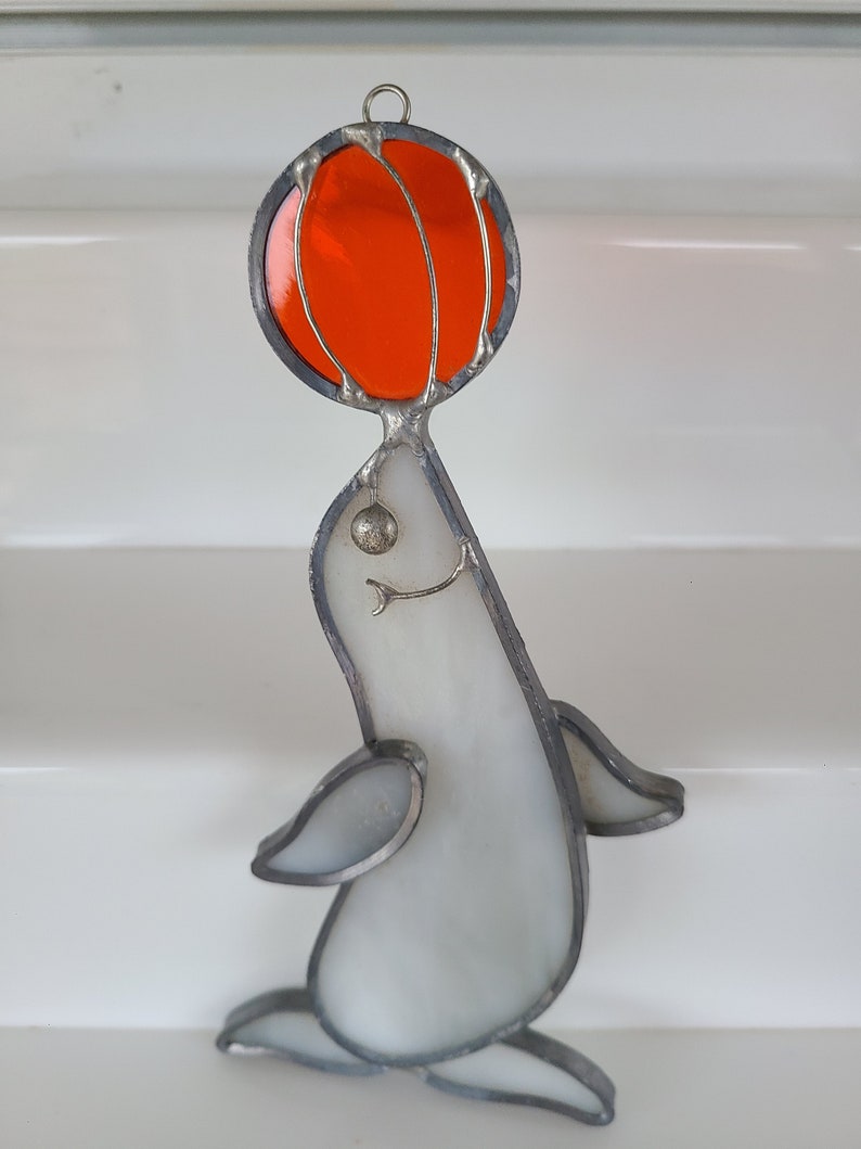 Stained Glass Seal and Ball Suncatcher Etsy