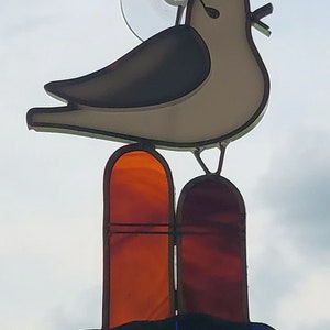 Stained Glass Sea Gull on Pier Post Suncatcher