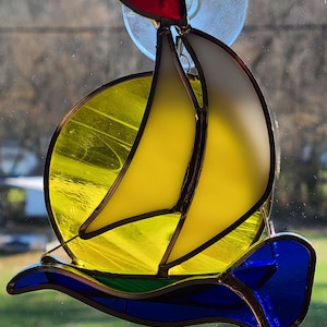 Stained Glass Sailboat and Sun Suncatcher