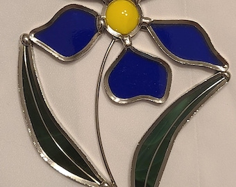 Stained Glass Blue Prairie Flower Suncatcher