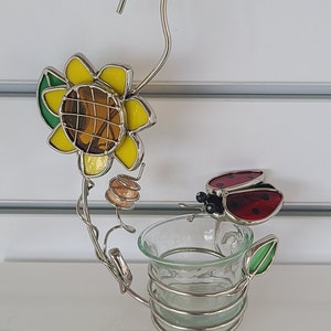 Sunflower and Ladybug Stained Glass Votive