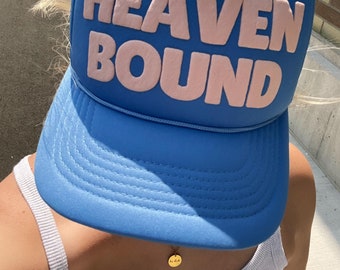 Puff Print Trucker Hat Heaven Bound Christian Foam Hat 3D Puff Print Baseball Cap Snap Back Mesh 5 Panel Trucker Hat Christian Streetwear