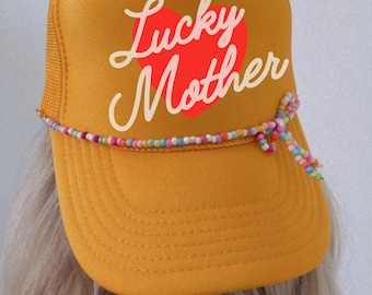 Lucky Mother Trucker Hat Mother’s Day Gift Mesh Custom Color Snapback with Heart