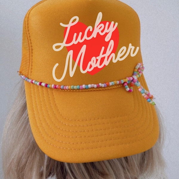 Lucky Mother Trucker Hat Mother’s Day Gift Mesh Custom Color Snapback with Heart