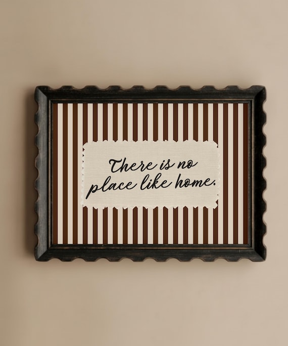 No Place Like Home Wall Art Print Vintage Brown Striped Decor Vertical Unframed Art