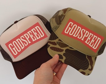 Godspeed Vintage Trucker Hat Custom Snap Back American Trucker Cap Summer Country Concert Hat Christian Streetwear Unisex Customizable Gift