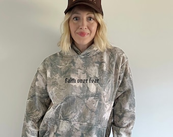 Christian Camo Hoodie with Front Pocket Unisex Faith Based Apparel Oversized Religious Streetwear Real Tree Camo Hunting Season Pullover