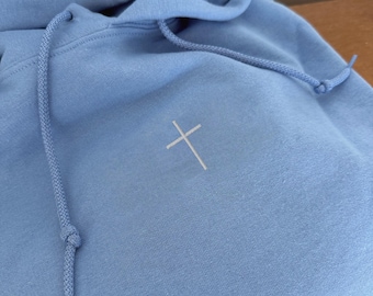 Embroidered Cross Hoodie for Chrisitan Men and Women Oversized Minimalist Faith Apparel Religious Bible Study Gifts Oversized Cozy Pullover