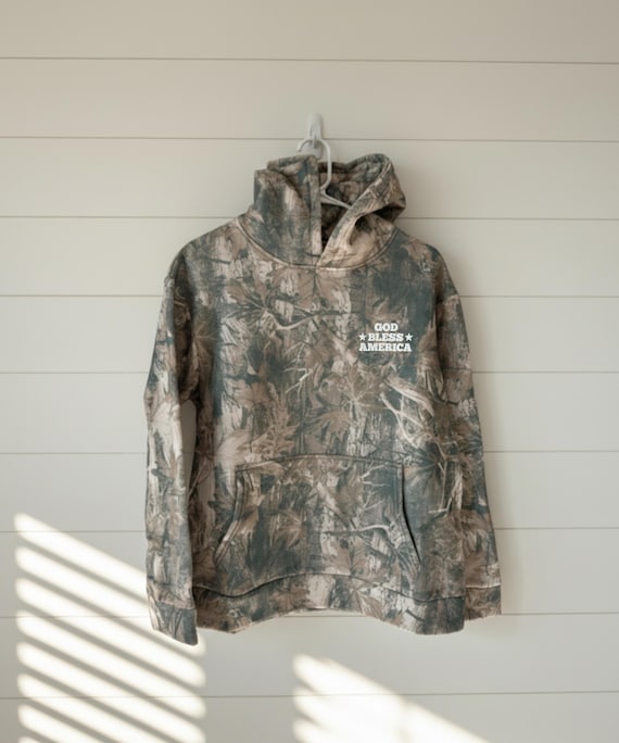 Camo Hoodie: God Bless America Puff Print, 4th of July Apparel